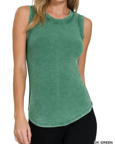 Zenana Mineral Washed Rage Tank In Dark Green