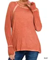 Zenana Misha Washed Thumbhole Cuff Top In Rust In Multi