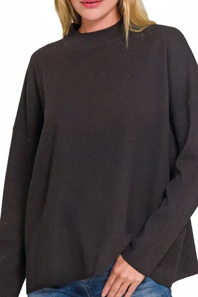 Zenana Mock Drop Shoulder Sweater In Black
