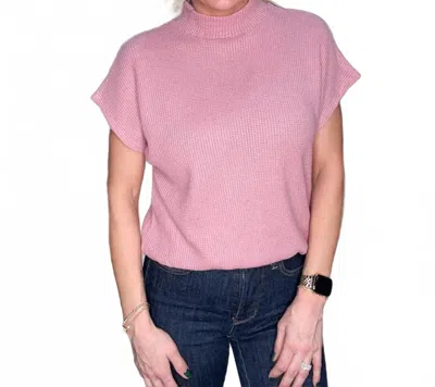 Zenana Mock Neck Short Sleeve Sweater In Rose In Pink