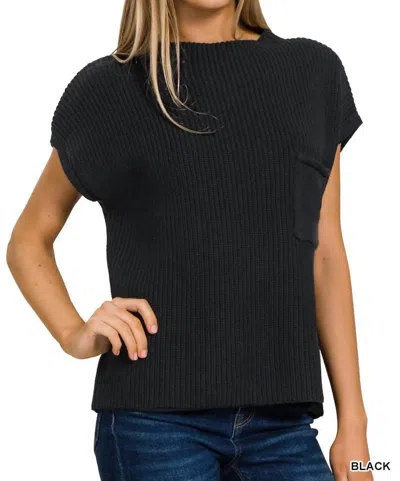 Zenana Mockneck Short Sleeve Sweater In Black