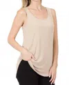 Zenana Modal Round Neck Hem Tank Top In Ash Mocha In Brown