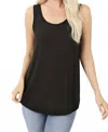 Zenana Modal Round Neck Hem Tank Top Plus In Black In Black