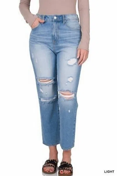 Zenana Mom All Day Jean In Light Wash In Blue