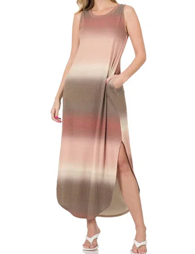Zenana Multi Maxi Dress In Burgundy/rose