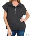 Zenana Naomi Scuba Half Zip In Black In Brown