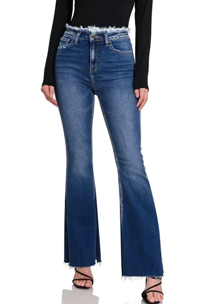 Zenana Never Ending Side Slits Flare Jeans In Dark Wash In Blue