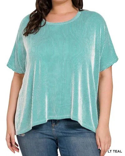 Zenana Olivia Ribbed Top In Light Teal In Blue