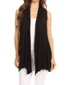 Zenana Open-front Sleeveless Cardigan In Black In Black