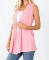 Zenana Open-front Sleeveless Cardigan In Pink In Pink