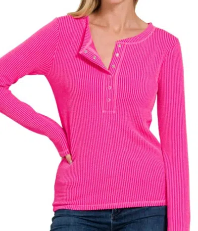 Zenana Our Favorite Textured Top In Fuchsia In Pink