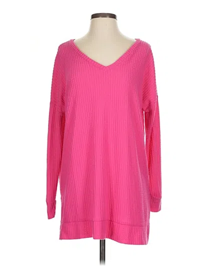 Pre-owned Zenana Outfitters Long Sleeve Top Pink V-neck Tops