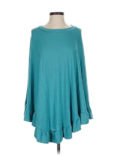 Pre-owned Zenana Outfitters Poncho In Blue