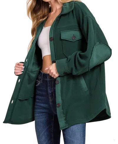 Zenana Oversized Basic Fleece Shacket In Hunter Green