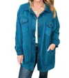 Zenana Oversized Basic Fleece Shacket In Teal In Blue