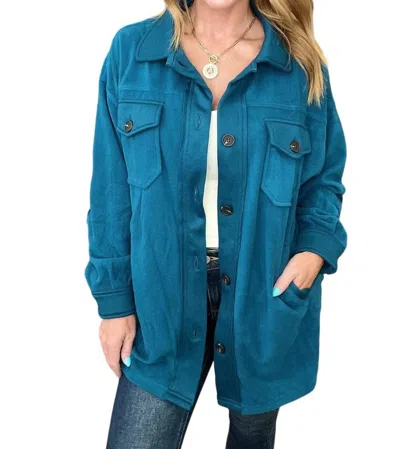 Zenana Oversized Basic Fleece Shacket In Teal In Blue