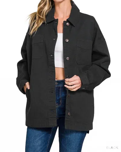 Zenana Oversized Denim Shacket In Black