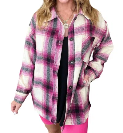 Zenana Oversized Longline Plaid Shacket In Magenta In Pink