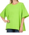 Zenana Oversized Raw Edge Top In Green In Green