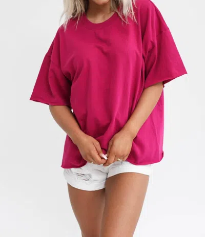 Zenana Oversized Raw Edge Top In Magenta In Pink