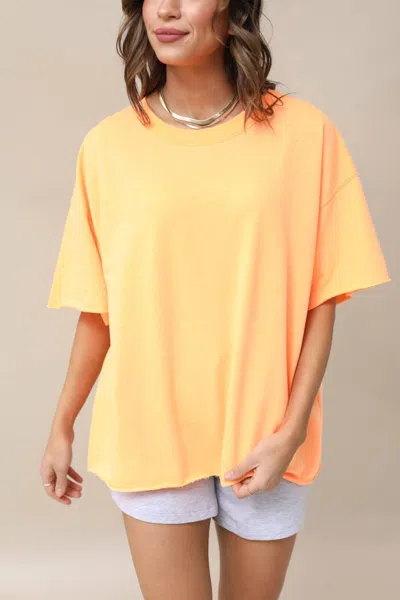 Zenana Oversized Raw Edge Top In Neon Coral In Multi