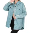 Zenana Oversized Vintage Washed Shacket In Blue Grey In Blue