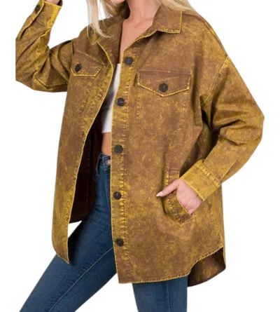 Zenana Oversized Vintage Washed Shacket In Deep Camel In Multi