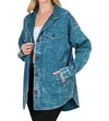 Zenana Oversized Vintage Washed Shacket In Teal In Blue