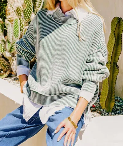 Zenana Oversized Wash Ribbed Sweater In Blue