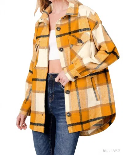 Zenana Oversized Yarn Dyed Plaid Shacket In Mustard In Multi