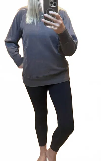Zenana Pigment Dyed French Terry Pullover Sweater In Chocolate In Blue