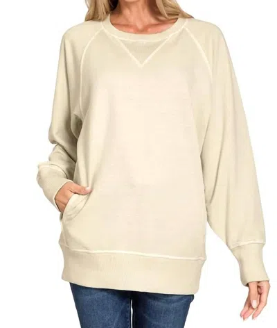 Zenana Pigment Dyed French Terry Pullover Sweater In Sand Beige In Multi