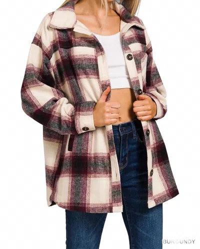 Zenana Plaid Button Down Shacket In Multi