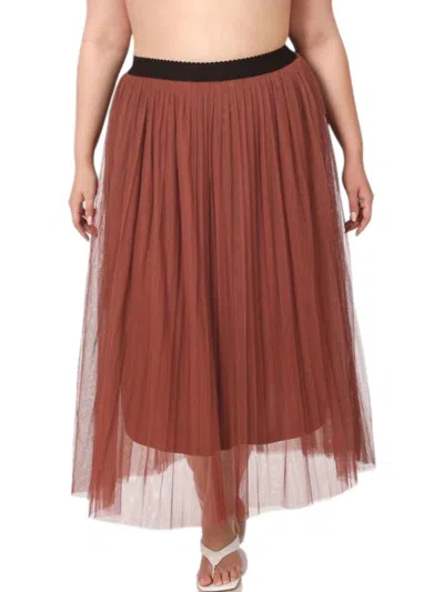 Zenana Pleaded Tulle Skirt - Plus In Brick In Red