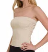Zenana Premium Cotton Built-in-bra Tube Top In Sand In Gray