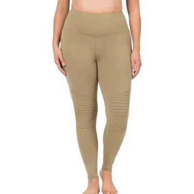 Zenana Premium Cotton Tummy Control Moto Leggings In Khaki In Brown