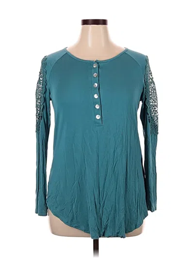 Pre-owned Zenana Premium Long Sleeve Henley Shirt In Blue