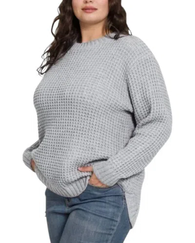 Zenana Brooklyn Round Neck Sweater Plus In Heather Grey In Gray