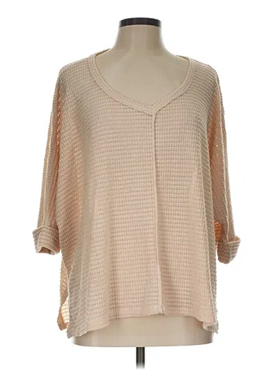 Pre-owned Zenana Pullover Sweater In Tan
