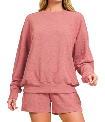 Zenana Pullover Top And Short Lounge Set In Winter Rose In Pink
