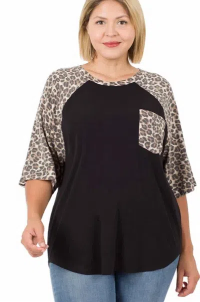 Zenana Raegan Leopard Print Pocketed Top In Black