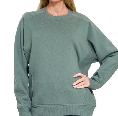Zenana Raglan Crewneck Sweatshirt In Jade In Green