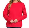 Zenana Raglan Crewneck Sweatshirt In Ruby Red In Red