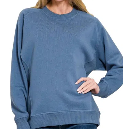 Zenana Raglan Sweatshirt In Dusty Blue In Multi