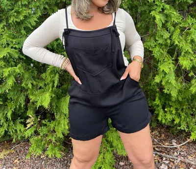 Zenana Rayon Woven Romper With Tie Knot Traps In Black