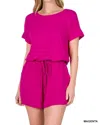 Zenana Real Cozy Romper In Magenta In Pink