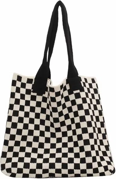 Zenana Retro Check Tote Bag In Black