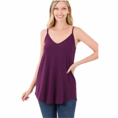 Zenana Reversible Spaghetti Strap Tank Top - Plus In Dark Plum In Purple