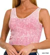 Zenana Ribbed Cropped Padded V-neck Bra Top In Ash Pink In Multi