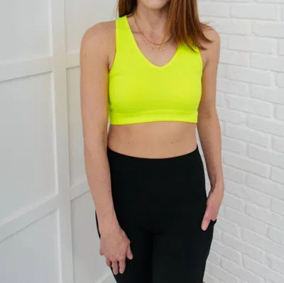 Zenana Ribbed Cropped Racerback Tank Top In Neon Green